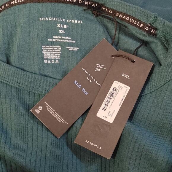 Shaquille O'Neal Men's Green Ribbed XLG Tee 5XLT - Picture 3 of 3